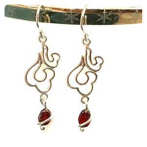 Silver and Red Crystal Drop Earrings